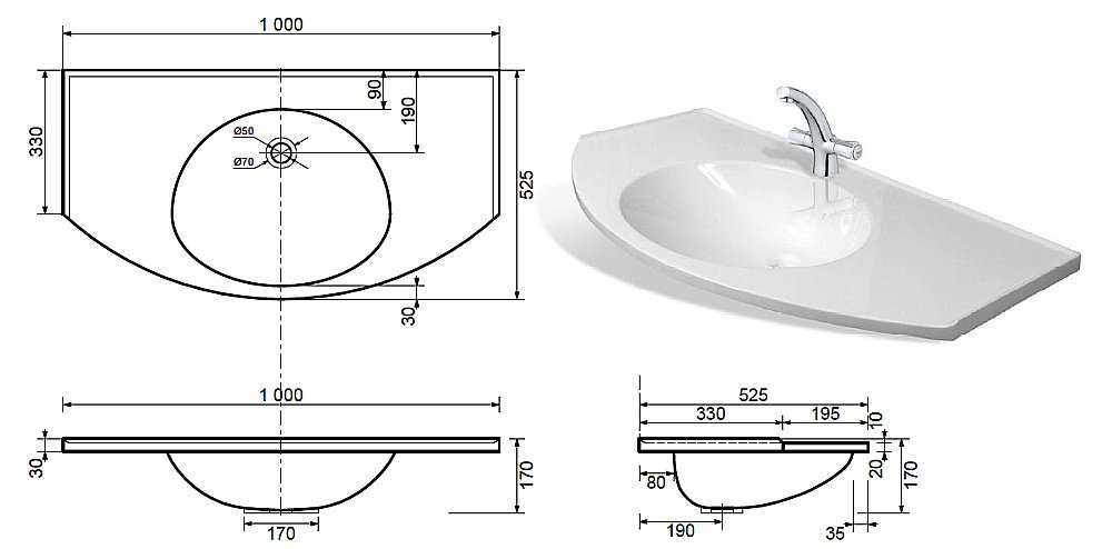 Раковина Эстет Флорида 100 ФР-00000802 белая купить в интернет-магазине Sanbest
