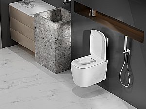 Унитаз подвесной Abber Rechteck AC1217 белый, безободковый, с крышкой микролифт, слив торнадо купить в интернет-магазине Sanbest