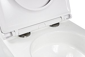 Унитаз подвесной WeltWasser BAMBERG 545+MERZBACH 043 GL-WT+BAMBERG WT белый глянцевый, безободковый, с крышкой микролифт, слив-торнадо, с инсталляцией и белой кнопкой купить в интернет-магазине Sanbest