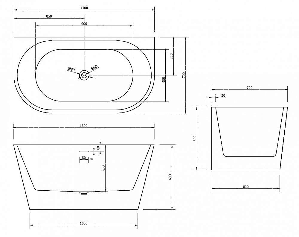 Ванна акриловая ABBER AB9216-1.3 купить в интернет-магазине Sanbest