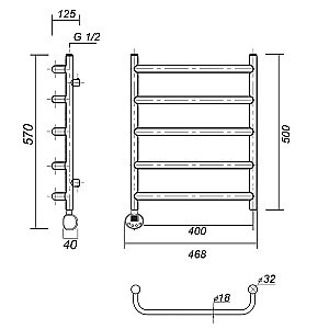 Полотенцесушитель электрический Domoterm Стефано П5 400x500 E хром купить в интернет-магазине сантехники Sanbest