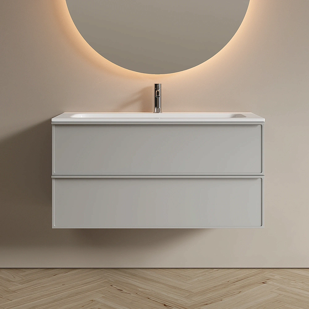Тумба с раковиной Sancos Velta 100 VL100WG+CN7013 теплый серый матовая/раковина белая, с отверстием для ванной в интернет-магазине Sanbest