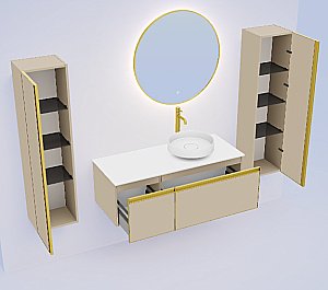 Тумба с раковиной и столешницей Armadi Art QUATRO 2 120 DAPHNE/профиль MATT GOLD для ванной в интернет-магазине Sanbest