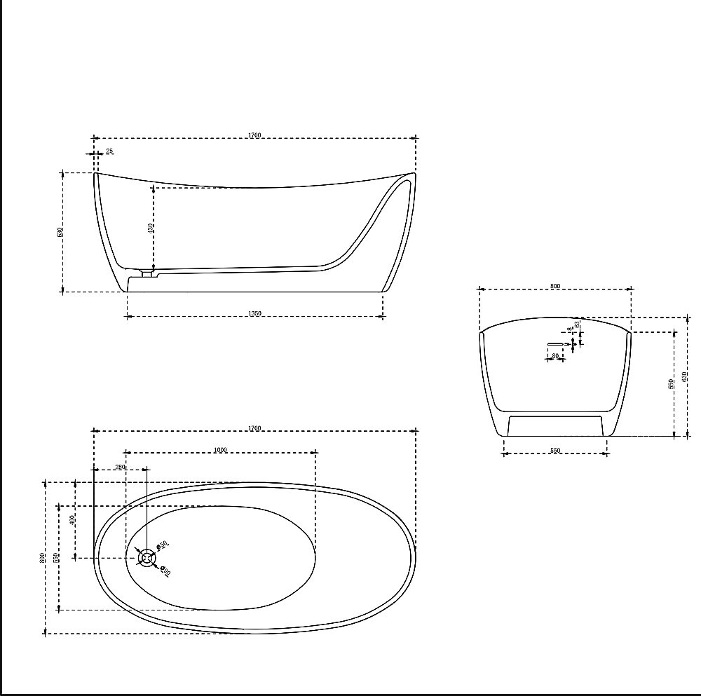 Ванна из искусственного камня Vincea VBT-6S03MW 170х80 белая матовая купить в интернет-магазине Sanbest