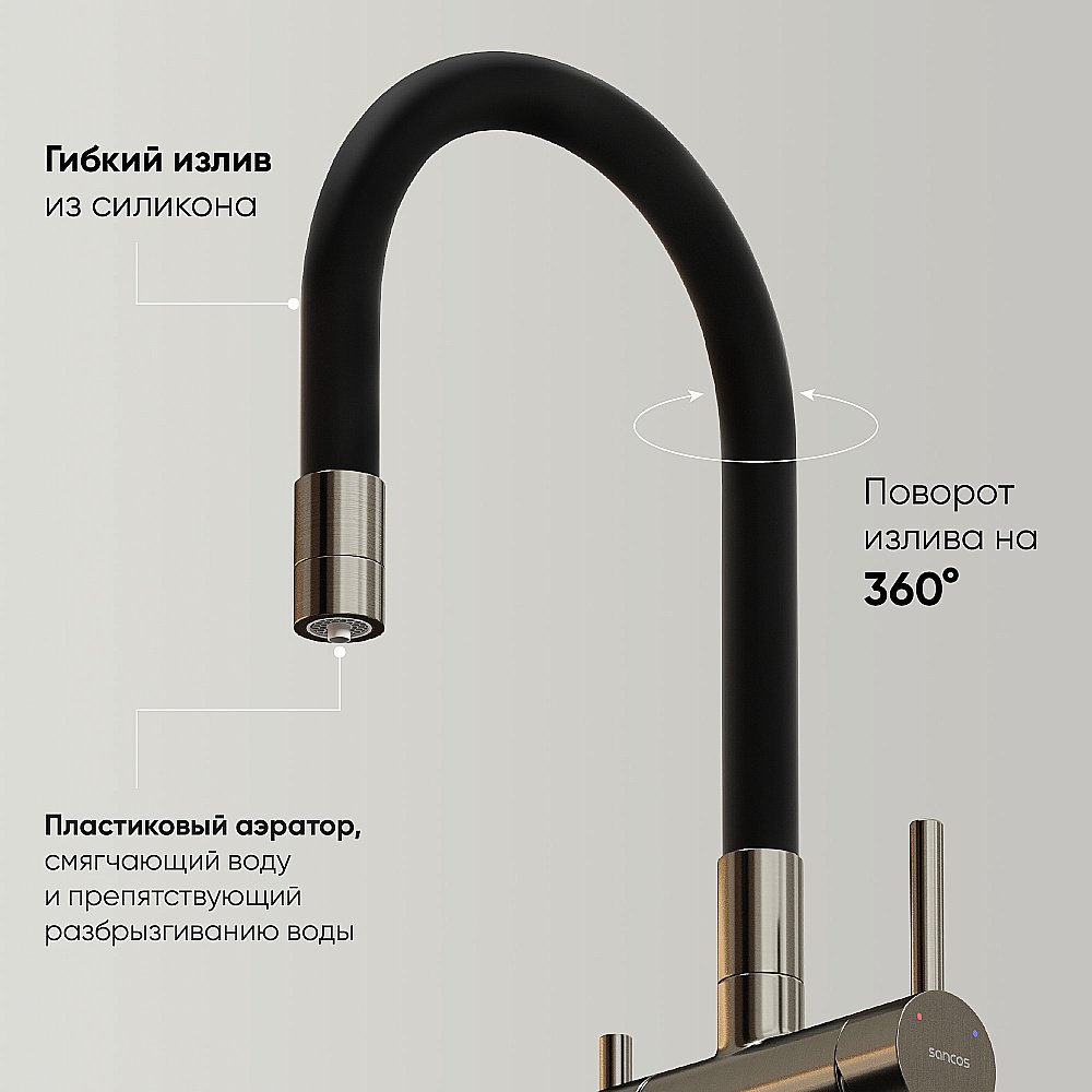 Смеситель для кухни Sancos Lucia SC4004GG вороненая сталь купить в интернет-магазине сантехники Sanbest