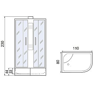 Душевая кабина Мономах XL Б/К 110x80x44 МЗ стекло прозрачное с рисунком мозаика/профиль хром купить в интернет-магазине Sanbest