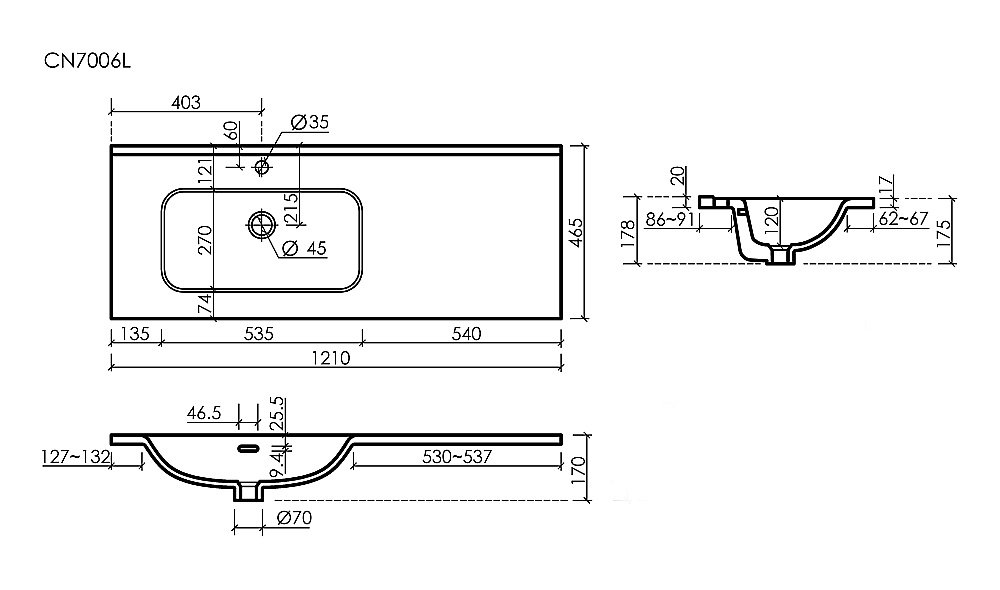Раковина накладная мебельная Ceramica Nova Grace CN7006R/CN7006L белый купить в интернет-магазине Sanbest