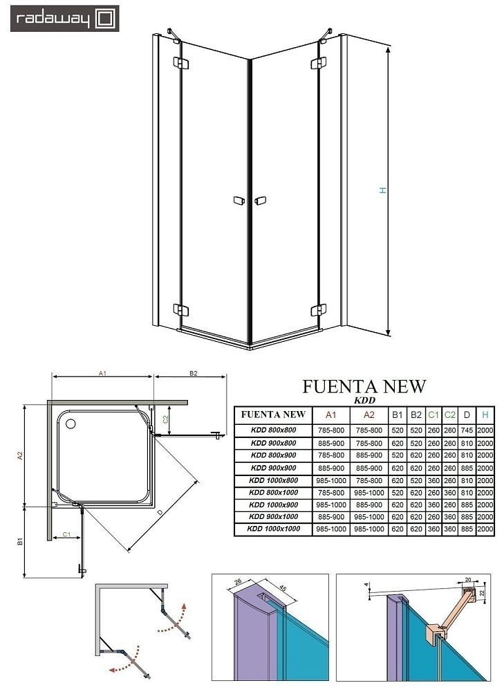 Душевой уголок Radaway Fuenta New КDD 80х90 купить в интернет-магазине Sanbest