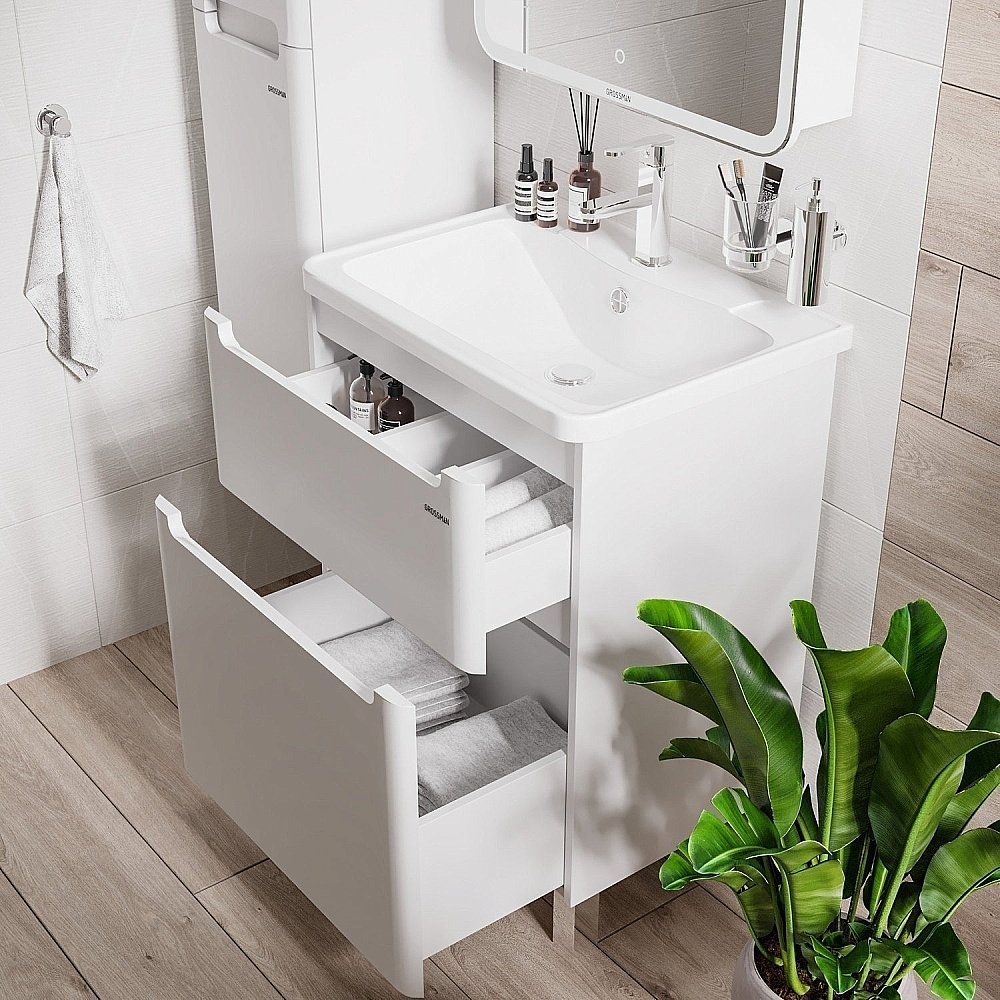 Тумба с раковиной напольная Grossman АДЕЛЬ 60 белая для ванной в интернет-магазине Sanbest