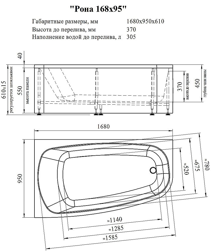 Ванна акриловая Радомир Рона 168х95 белая с каркасом купить в интернет-магазине Sanbest