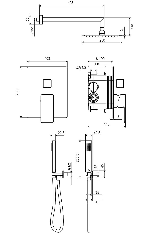 Душевая система Excellent Keria AREX.SET.2047BL черная матовая купить в интернет-магазине сантехники Sanbest