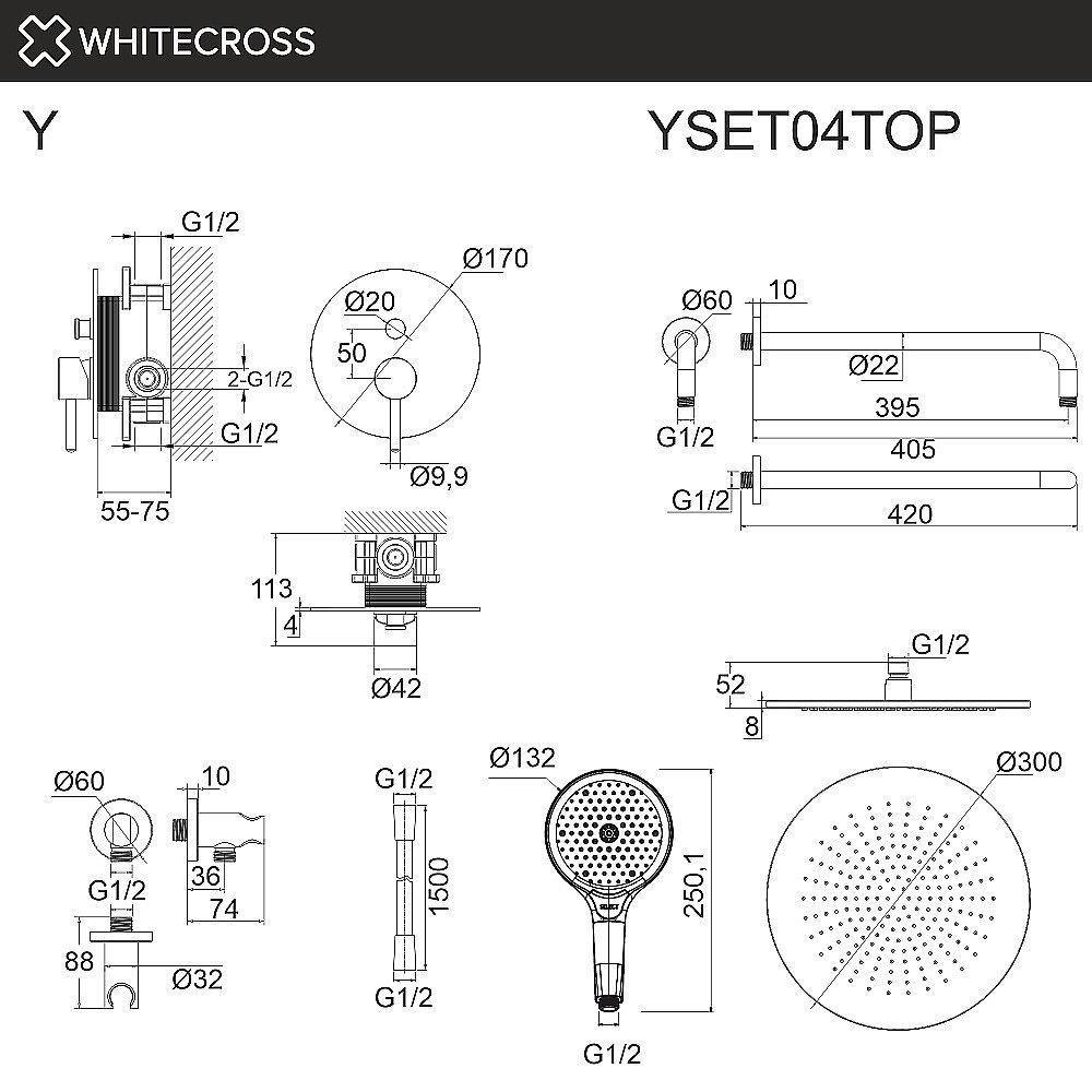 Душевая система WhiteCross Y YSET04TOPGLB золото брашированное купить в интернет-магазине сантехники Sanbest
