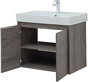 Тумба с раковиной Aquanet Nova Lite 75 с зеркалом, 2 дверцы дуб рошелье для ванной в интернет-магазине Sanbest