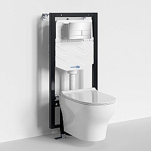 Унитаз подвесной WasserKRAFT Berkel 56TLT.010.ME.CH04.H001 безободковый, с инсталляцией Vils 56, с крышкой микролифт, белый/кнопка хром купить в интернет-магазине Sanbest