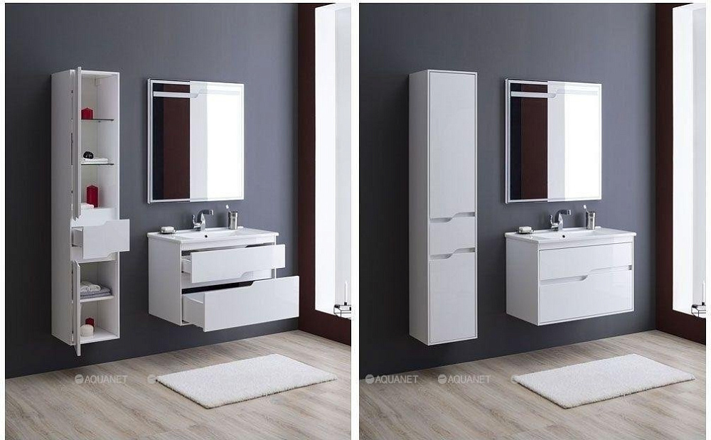 Шкаф-пенал Aquanet Модена 218461 35 белый глянец для ванной в интернет-магазине сантехники Sanbest