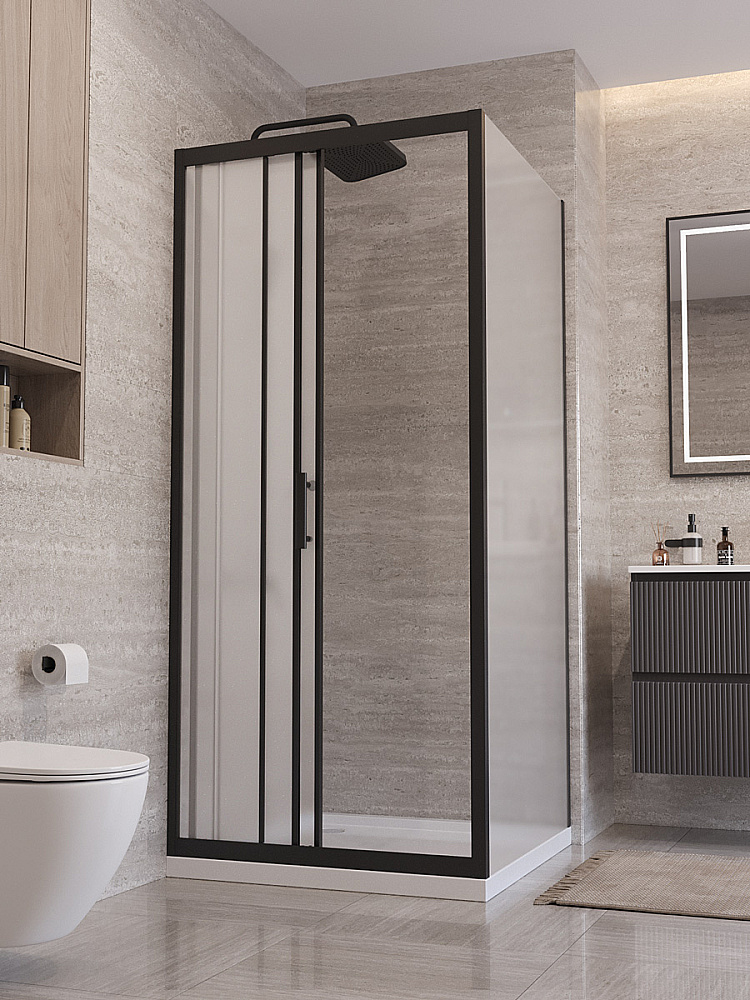 Душевой уголок BelBagno UNO-195-AF-31-90-P-NERO стекло матовое/профиль черный купить в интернет-магазине Sanbest