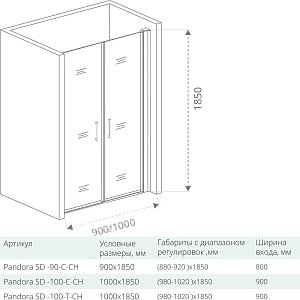 Душевая дверь Good Door PANDORA SD-100-C-CH купить в интернет-магазине Sanbest