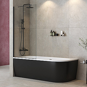 Шторка для ванны Cezares LIBERTA 80 V-1-TB-80/155-C-NERO стекло прозрачное/профиль черный матовый купить в интернет-магазине Sanbest