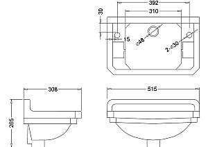 Раковина подвесная Burlington Edwardian 51,5 B8L белая купить в интернет-магазине Sanbest