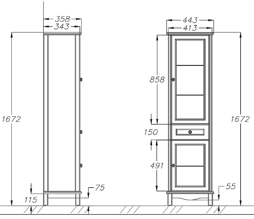 Пенал Опадирис Омега 45 белый матовый для ванной в интернет-магазине сантехники Sanbest