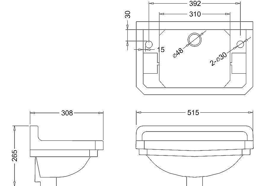 Раковина подвесная Burlington Edwardian 51,5 B8L белая купить в интернет-магазине Sanbest