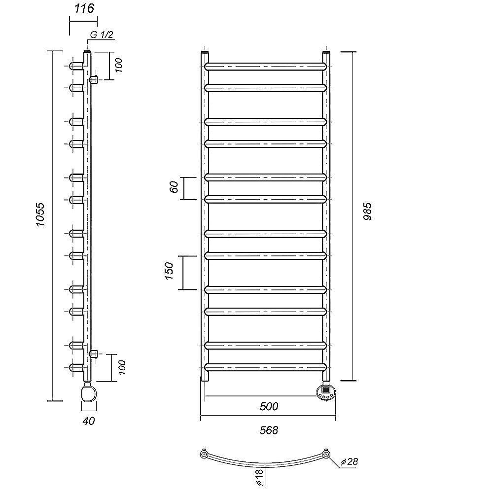 Полотенцесушитель электрический Domoterm Калипсо П12 500x985 АБР E бронза купить в интернет-магазине сантехники Sanbest