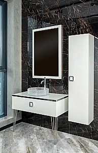 Консоль с раковиной и столешницей Armadi Art LUCIDO WHITE 80 жемчужный белый для ванной в интернет-магазине сантехники Sanbest