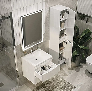 Тумба с раковиной подвесная Grossman Виста 58 с 2-я ящ, белый глянец для ванной в интернет-магазине Sanbest