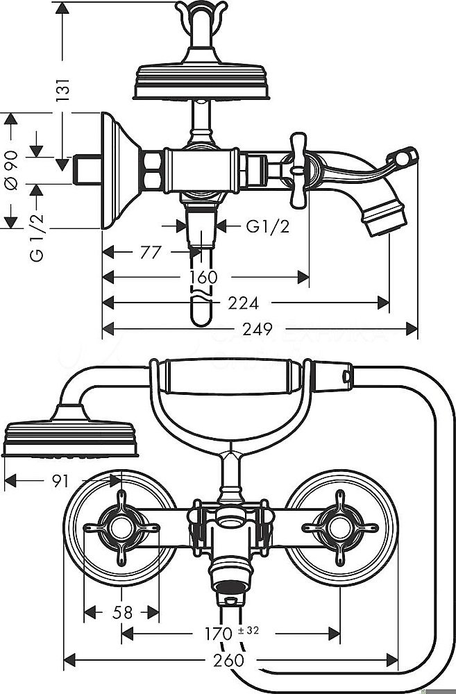 Смеситель для ванны Axor Montreux 16540000 хром купить в интернет-магазине сантехники Sanbest