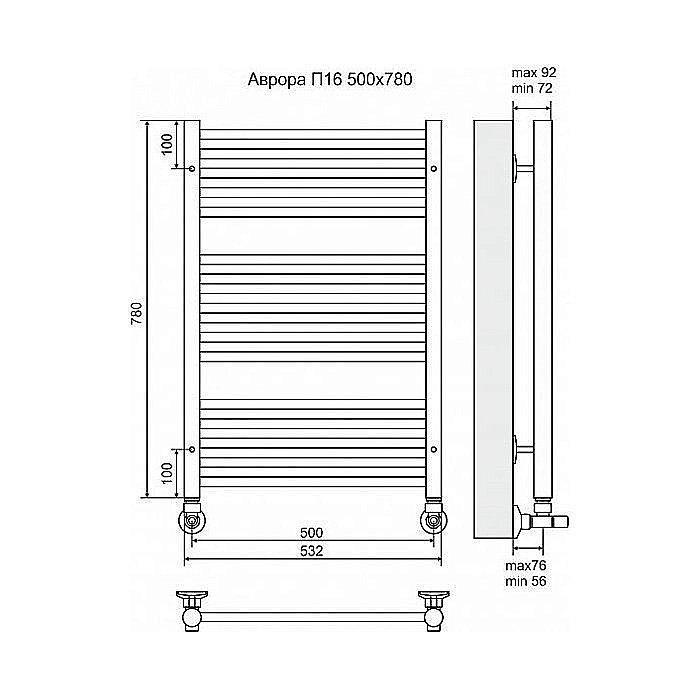 Полотенцесушитель водяной Terminus Аврора П16 500x780 купить в интернет-магазине сантехники Sanbest