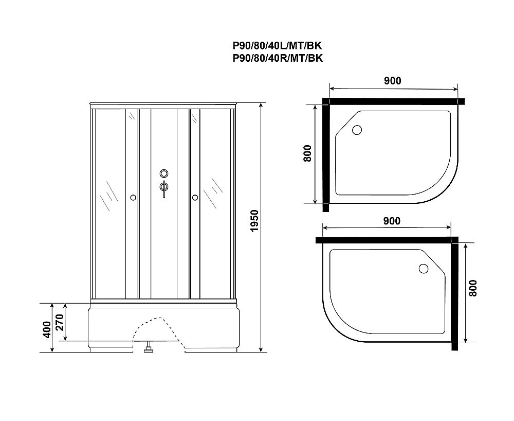 Душевая кабина Niagara "Promo", асимметричный, высокий поддон, акриловый, белый купить в интернет-магазине Sanbest
