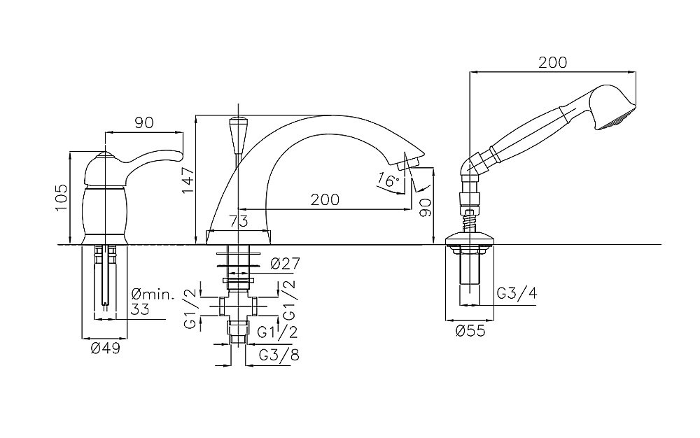 Смеситель на борт ванны Migliore Lem золото купить в интернет-магазине сантехники Sanbest