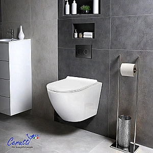 Унитаз подвесной Ceruttispa SELLA Aria Tornado CT9529 безободковый, смыв торнадо, с сиденьем микролифт, белый купить в интернет-магазине Sanbest