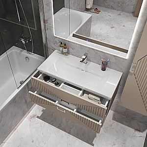 Тумба с раковиной подвесная Grossman ЛУКСОР 100 с 2-я ящ, бежевая матовая для ванной в интернет-магазине Sanbest