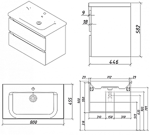Тумба с раковиной Caprigo Forte 80 два ящика, цвет на выбор/эмаль для ванной в интернет-магазине Sanbest