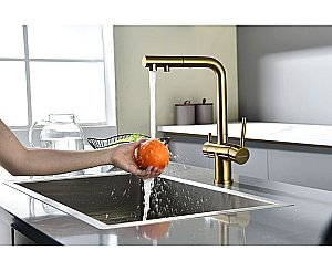 Смеситель для кухни Paulmark Serpentine Se213222-BG брашированное золото купить в интернет-магазине сантехники Sanbest