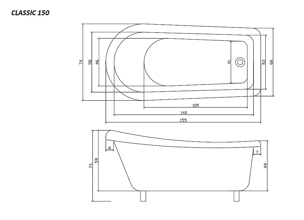 Ванна акриловая CeruttiSpa Classic 9667 157x77 белая купить в интернет-магазине Sanbest