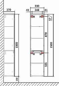 Пенал Jorno Wood 33 Wood.04.150/P/W белый для ванной в интернет-магазине сантехники Sanbest