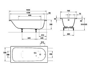 Ванна стальная Kaldewei Eurowa 309 140x70 119512030001 белый купить в интернет-магазине Sanbest