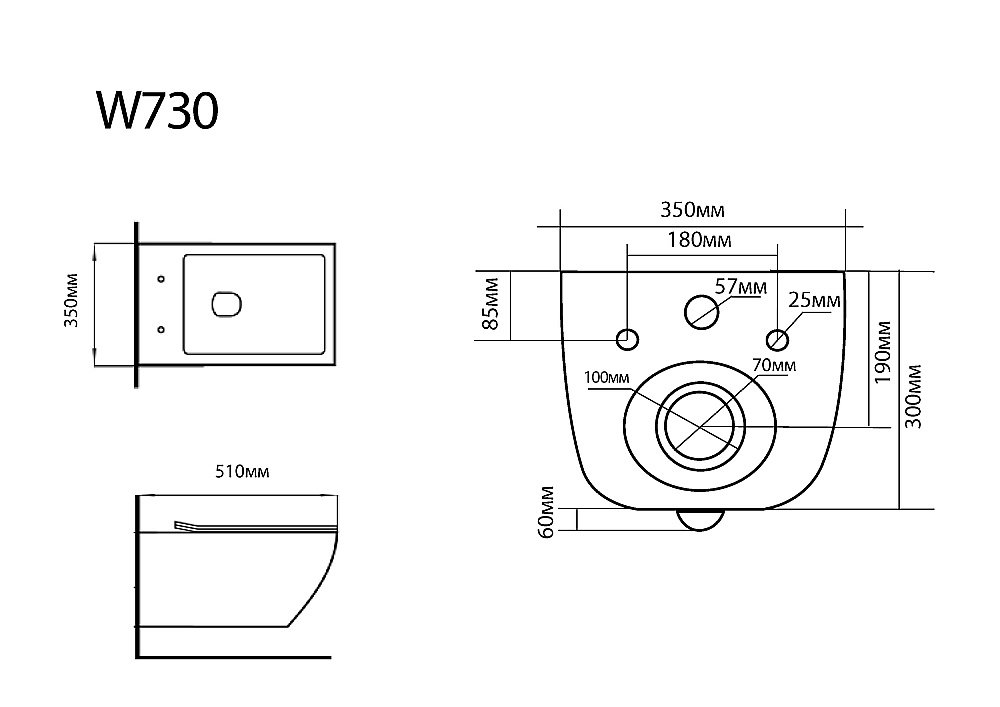 Унитаз подвесной Black&White Universe W-730 белый купить в интернет-магазине Sanbest