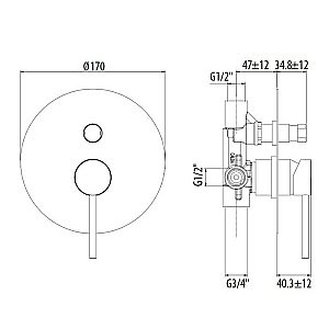 Смеситель для душа Gattoni Circle Two 9134/91NO купить в интернет-магазине сантехники Sanbest