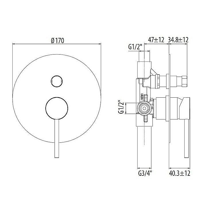 Смеситель для душа Gattoni Circle Two 9134/91NO купить в интернет-магазине сантехники Sanbest