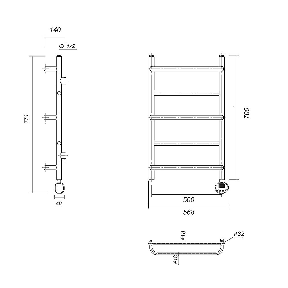 Полотенцесушитель электрический Domoterm Орфей П5 500x700 E хром купить в интернет-магазине сантехники Sanbest