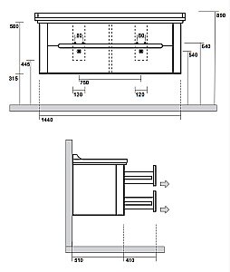 Тумба с раковиной Kerasan Waldorf 150 темный орех для ванной в интернет-магазине Sanbest