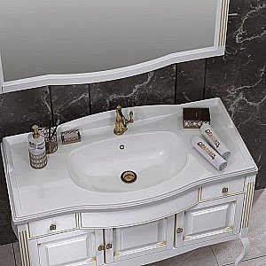 Тумба с раковиной Опадирис Лаура 120 белая/swarovski золото для ванной в интернет-магазине Sanbest