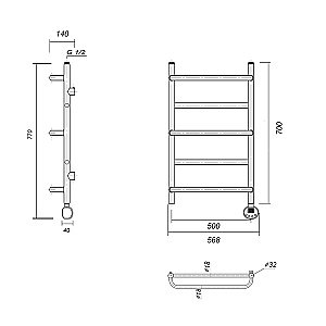 Полотенцесушитель электрический Domoterm Орфей П5 500x700 E хром купить в интернет-магазине сантехники Sanbest