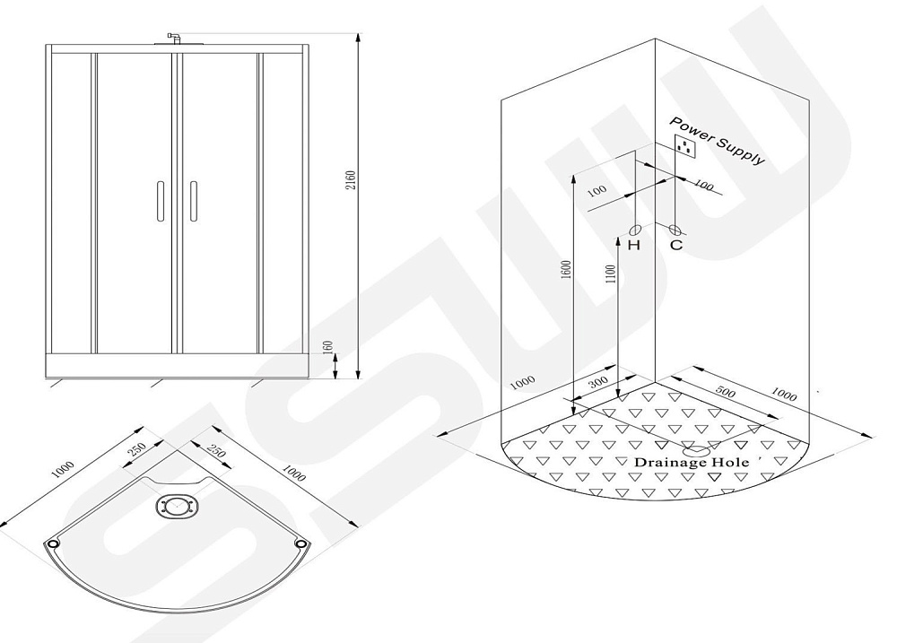 Душевая кабина SSWW BU602 100x100 купить в интернет-магазине Sanbest