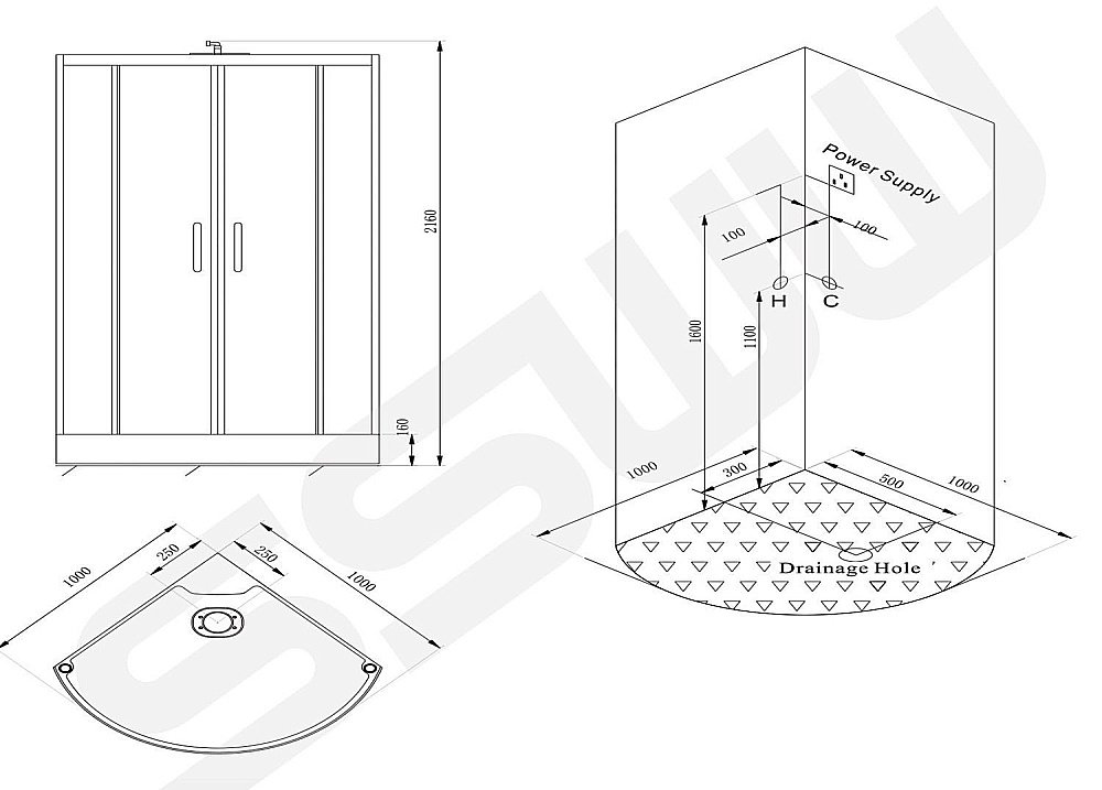 Душевая кабина SSWW BU602 100x100 купить в интернет-магазине Sanbest