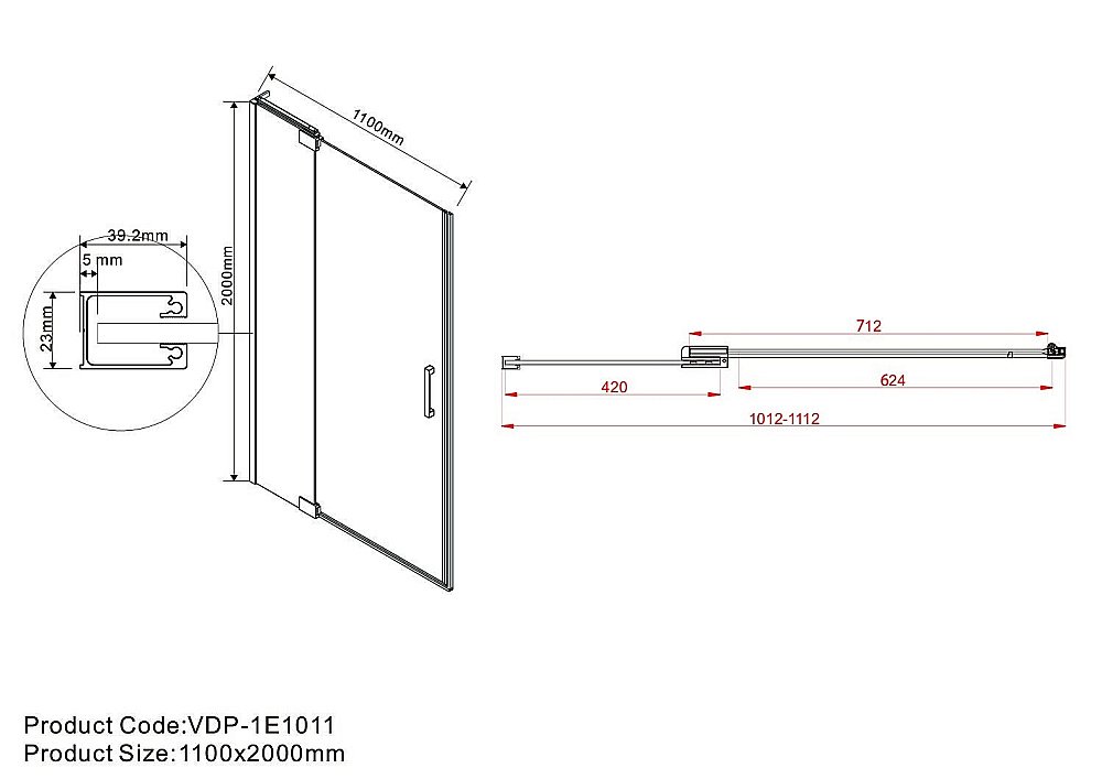 Душевая дверь Vincea Extra VDP-1E1011CGB 1000/1100 купить в интернет-магазине Sanbest