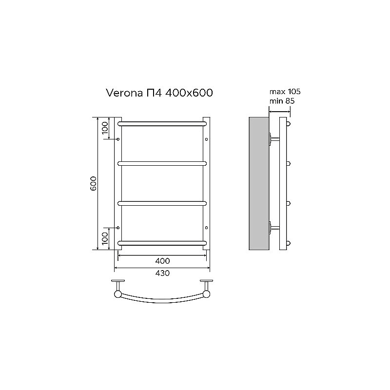 Полотенцесушитель водяной Azario VERONA П4 400х600 AZ04146 хром купить в интернет-магазине сантехники Sanbest